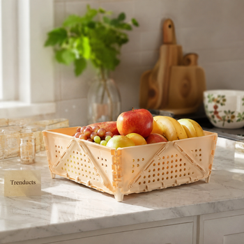 Foldable organizer basket filled with fruit on a kitchen counter | Trenducts