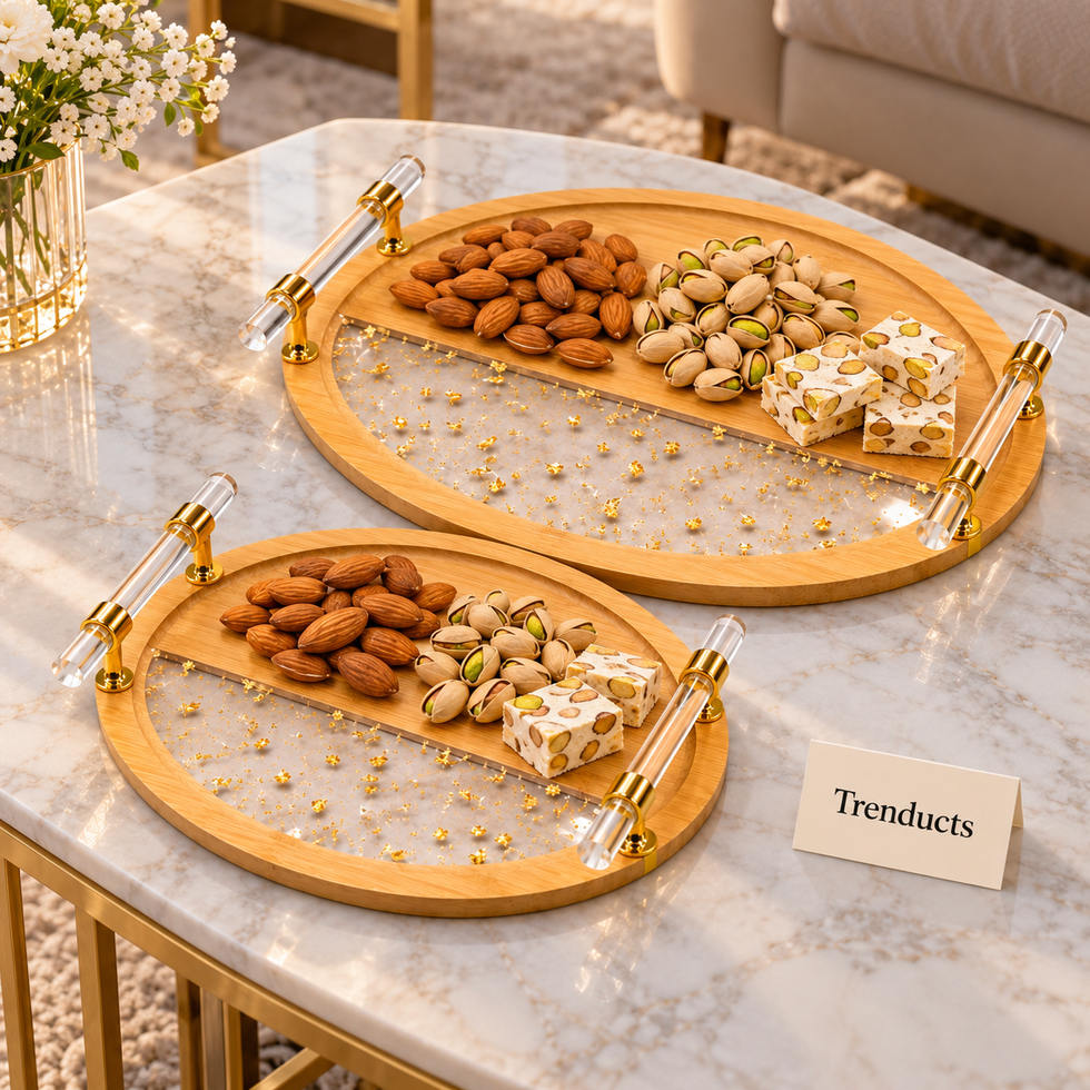 Elegant Round Wooden Serving Tray Set of 2 - Acrylic