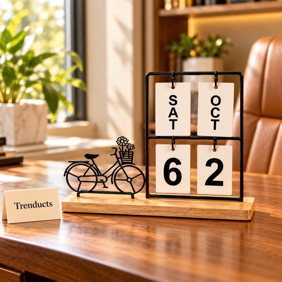 Bicycle Perpetual Calendar - Black Metal & Wooden Base