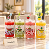Fruit Glass Mug with Straw - Fruit Print Sleeve (Random)