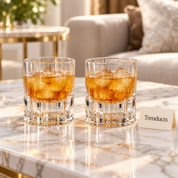 Textured Glass Tumbler Set with iced drinks on a dining table | Trenducts