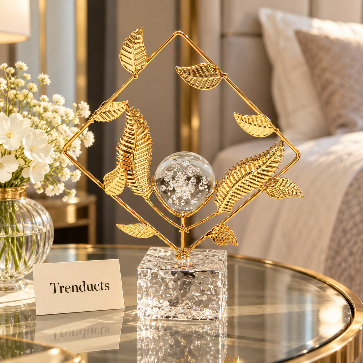 Crystal Ball Table Decor - Diamond Frame, Acrylic Base
