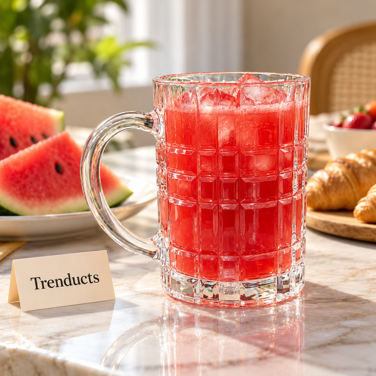 Glass Juice Mug - Clear Crystal Checkered Beer Mug