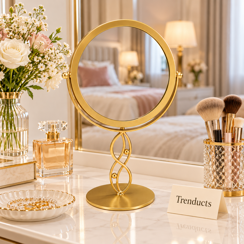 Elegant Gold Table Mirror - Round Swivel Infinity Stand