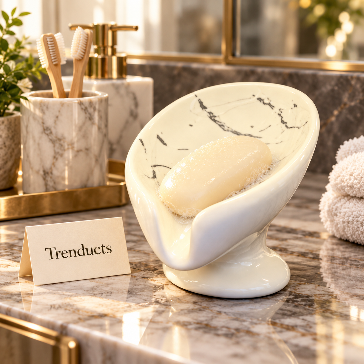 Brilliant Marble Soap Dish - White Porcelain with Grey Veins
