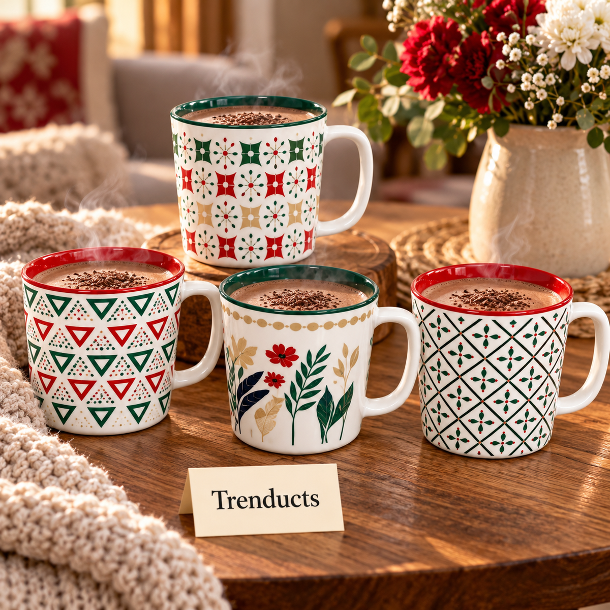 Large Ceramic Mug 500 ml - Red and Green Pattern (Random)
