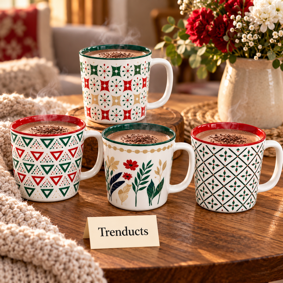 Large Ceramic Mug 500 ml - Red and Green Pattern (Random)