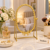Elegant Gold Table Mirror - Oval Flower Frame & Bow