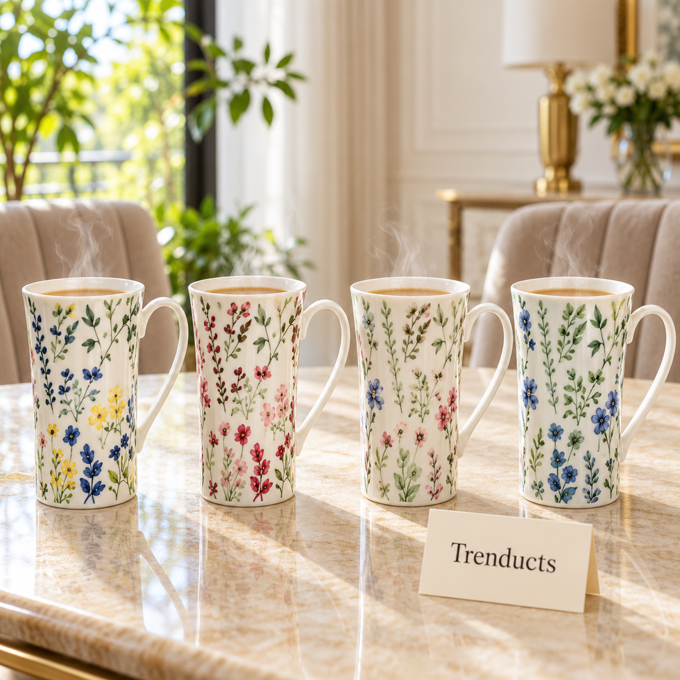 Floral Stem Mug 400 ml - Tall Cream Mug (Random)
