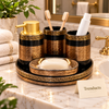 Brilliant 5 Piece Bathroom Set - Black & Gold Greek Key
