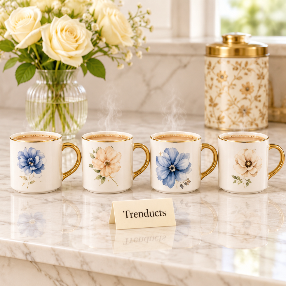 Gold Handle Floral Mug - Watercolour Flower (Random)