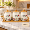Ceramic floral Coffee Tea Sugar Canister Set - Equal Jars & Tray