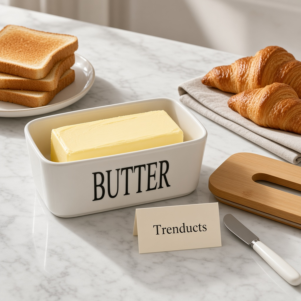 Premium Ceramic Butter Dish with Bamboo Lid and Knife