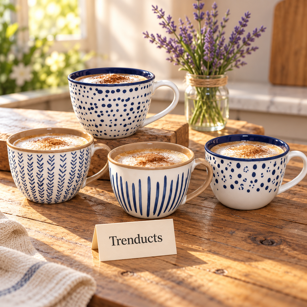Wide Ceramic Mug 400 ml - Blue Dot and Stripe Print (Random)