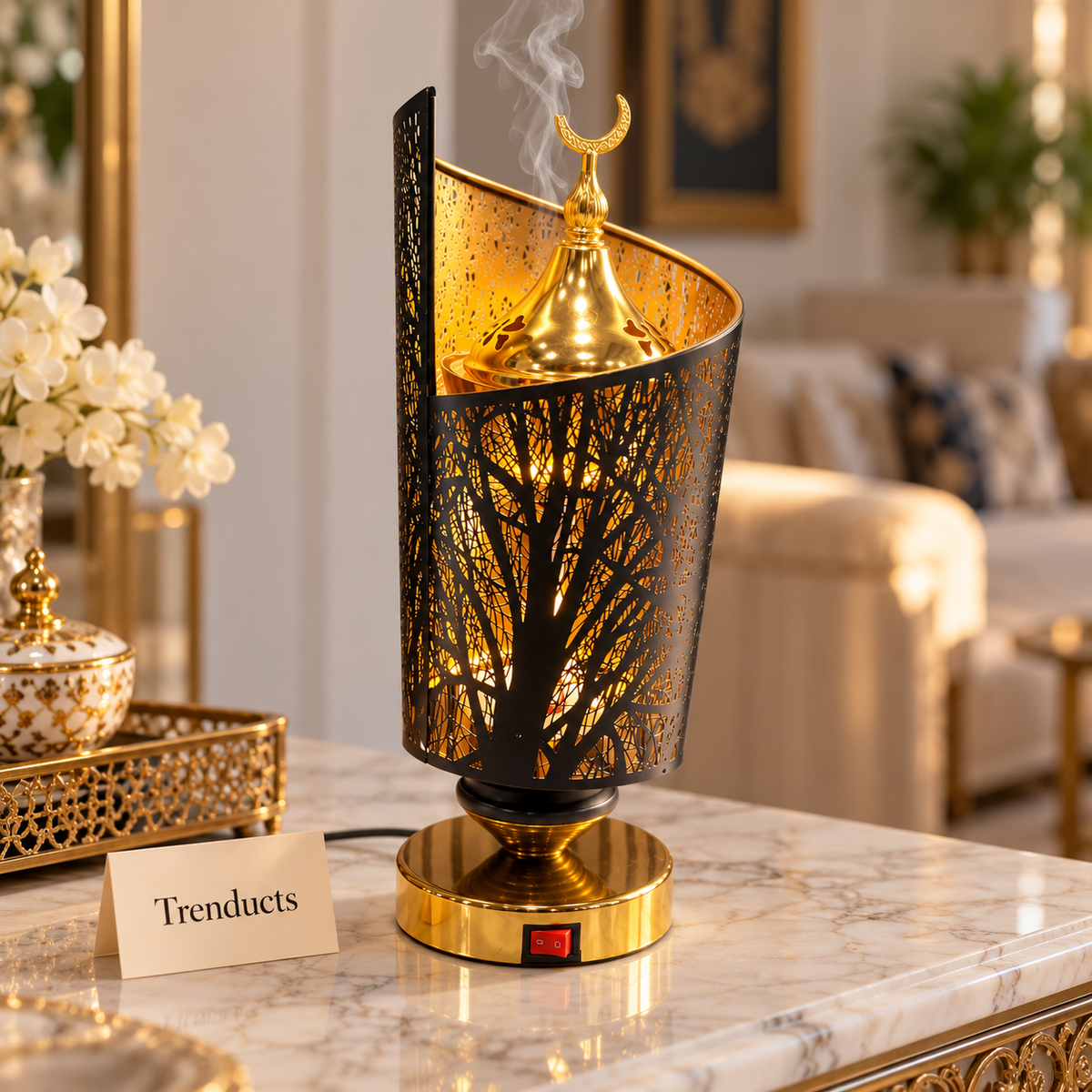 Electric Bakhoor Burner - Black & Gold Tree Cut-Out