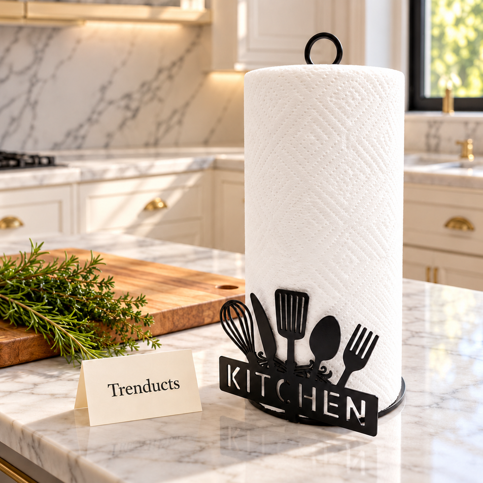 Kitchen Tissue Stand - Black Iron Utensil Design
