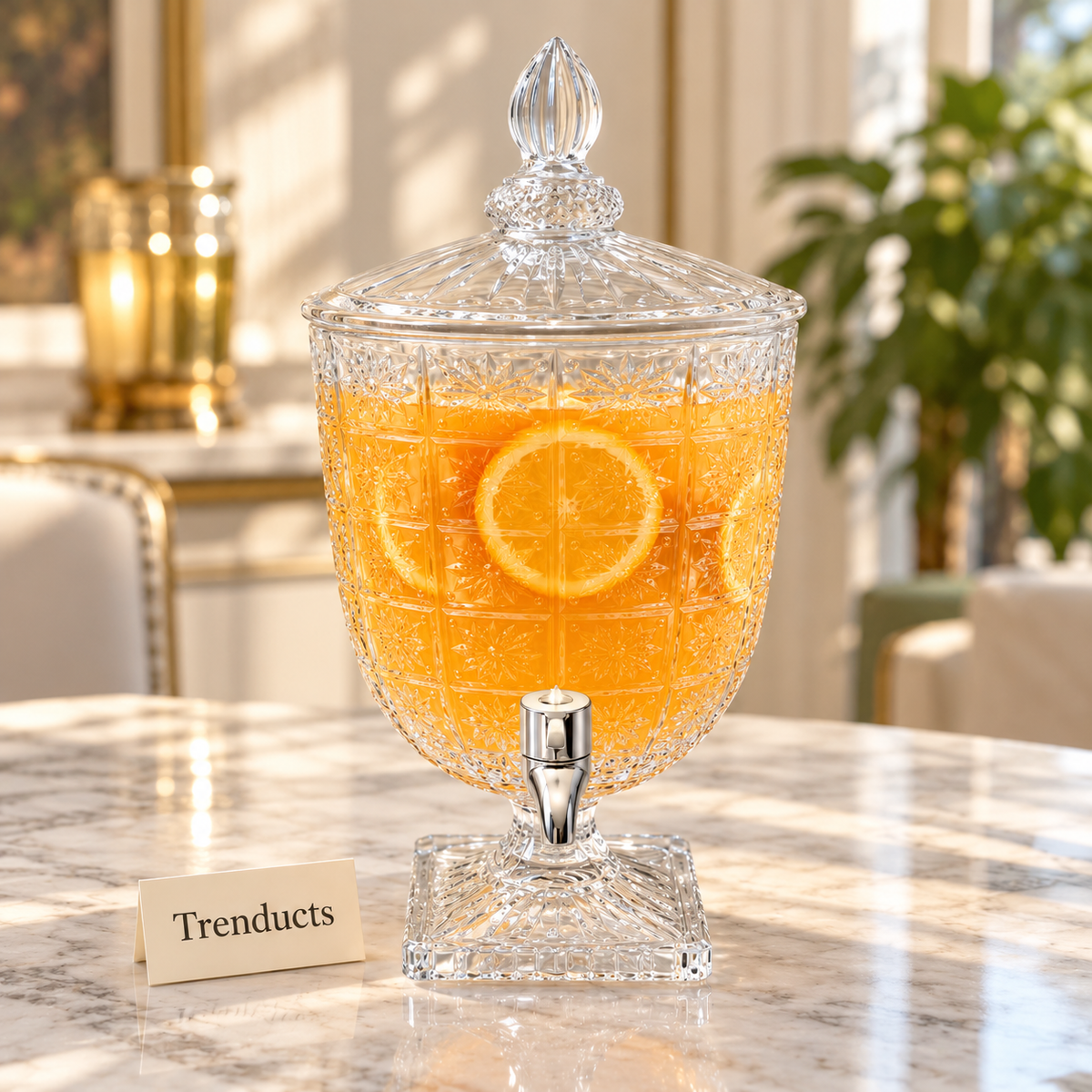 Brilliant Glass Juice Dispenser - Ornate Crystal Cut