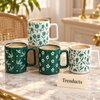 Green Floral Mug 450 ml - Square Handle (Random Design)