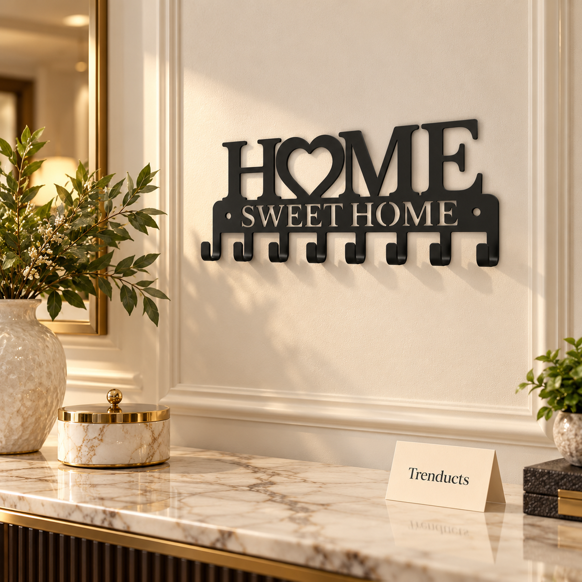 Home Sweet Home Key Holder - Wall Mounted Key Hanger with Hooks