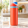 Premium Insulated Water Bottle - Orange with Blue Lid