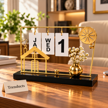 Decorative Perpetual Calendar on an elegant desk in a bright home | Trenducts