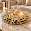 Gold Oval Mirrored Decorative Tray Set - Beaded Rim Handles