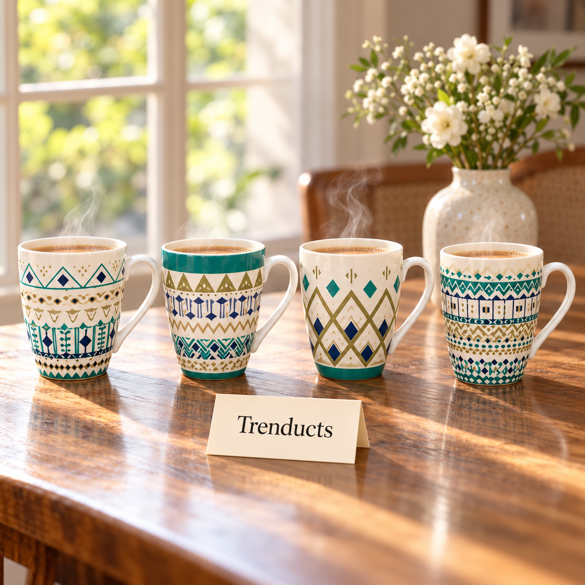 Geometric Ceramic Mug - Teal Tribal Pattern (Random)