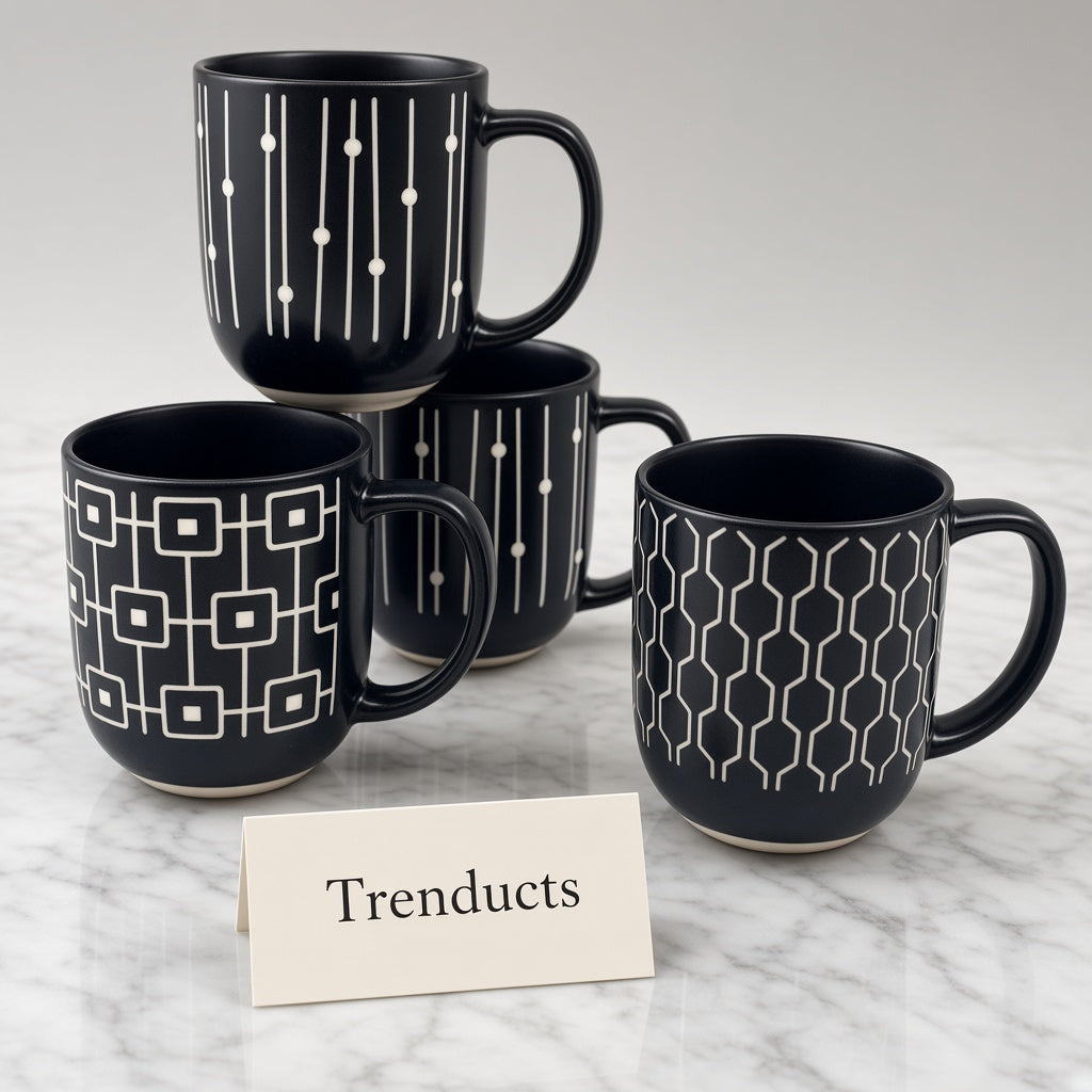 Danny Home Ceramic Coffee Mug 450ml - Black Geometric (each)