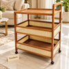 Premium Rolling Storage Cart - Rattan Front with 3 Shelves