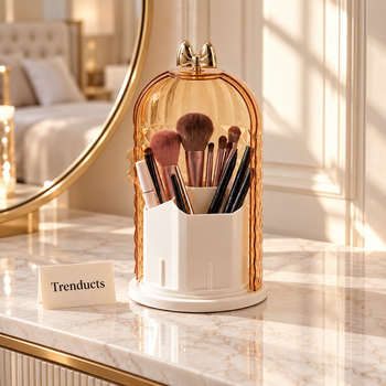 Acrylic storage box with brushes on a dressing table | Trenducts