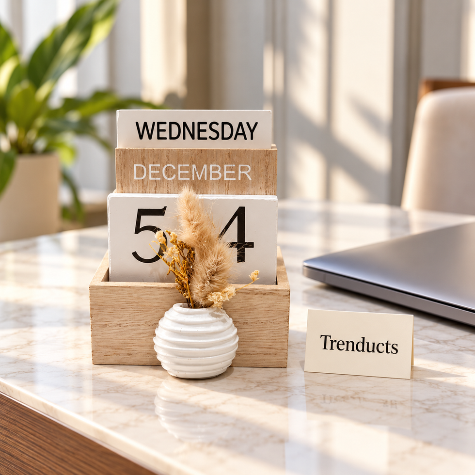 Wooden Desk Calendar - White Blocks with Pampas Vase