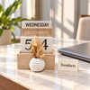 Wooden Desk Calendar - White Blocks with Pampas Vase