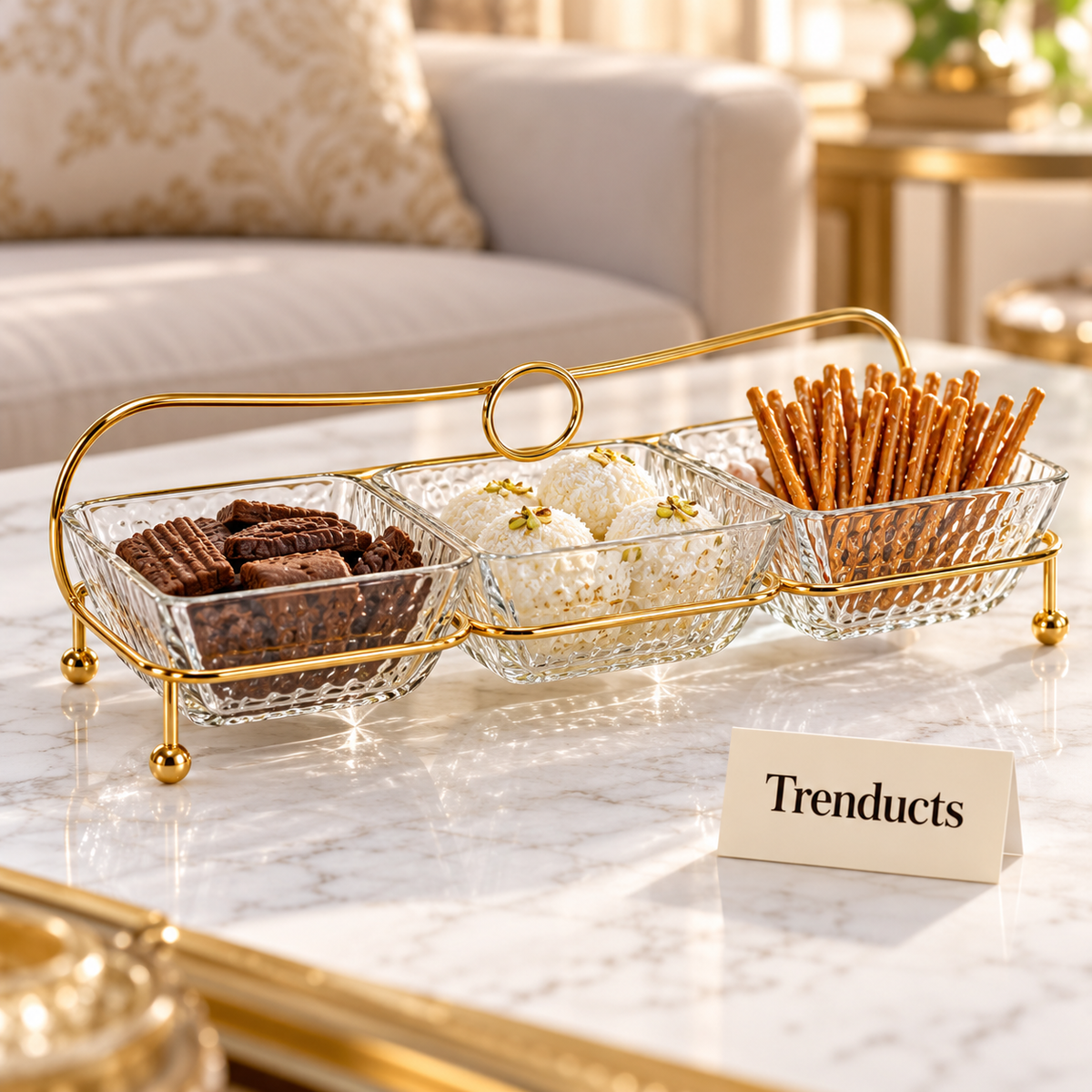Danny Home 3 Section Glass Snack Bowl - Gold or Black