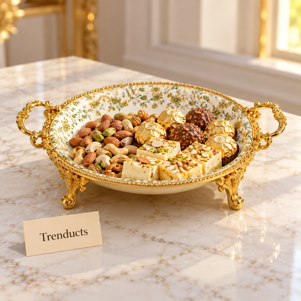 Brilliant Round Floral Serving Tray - Green Border