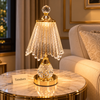 Crystal Lamp - Ruffled Ribbed Shade Gold Table Lamp