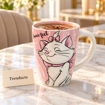 Pink Cat Mug with hot chocolate on a breakfast table | Trenducts