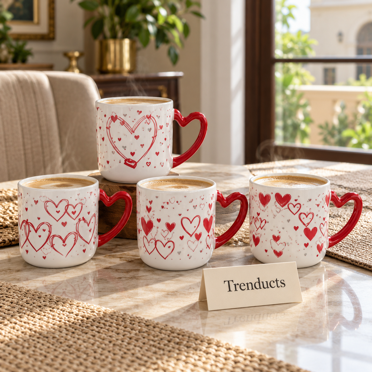 Heart Handle Mug 470 ml - Red Hearts Print (Random)