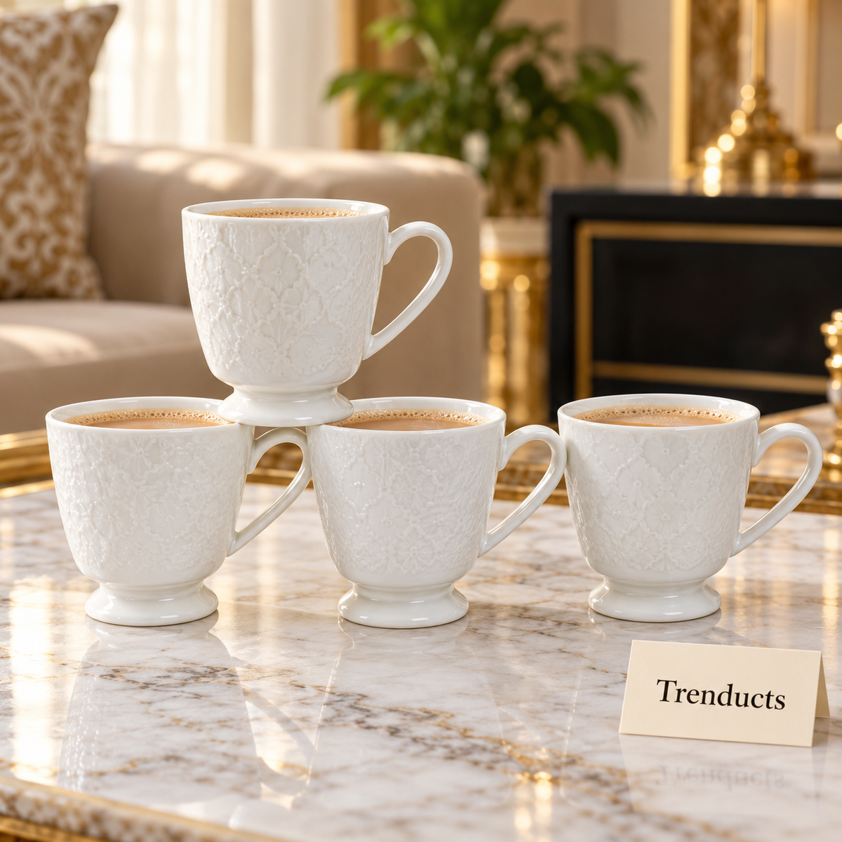 White Embossed Footed Mug 350 ml - Pedestal Cup (each)