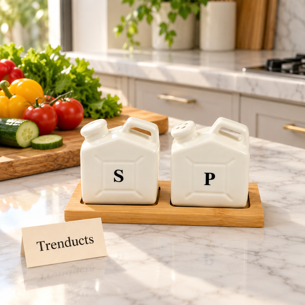 Luxury Salt and Pepper Shaker Tray Set - White Jerry Can Shape