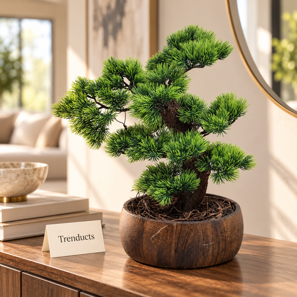 Artificial Pine Bonsai Tree in Brown Wood-Effect Round Pot - Decoration Piece