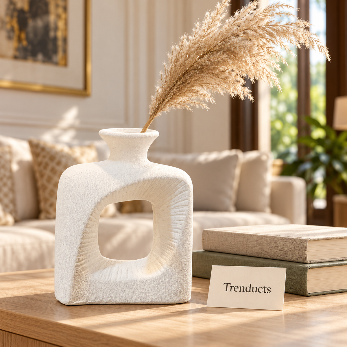 White Loop-Neck Decorative Vase - Open Centre Design
