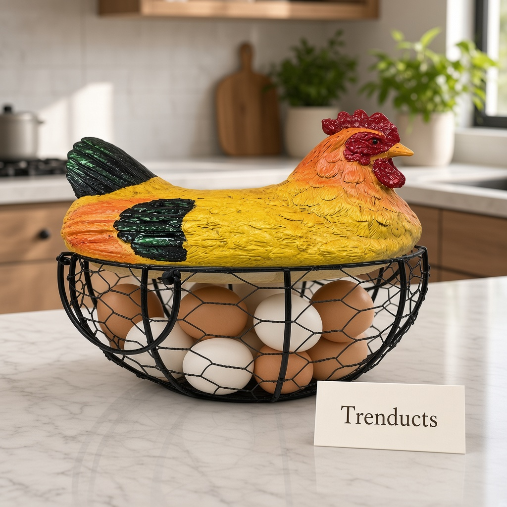 Metal Egg Basket with Fiber Hen Lid - Yellow, Black Wing