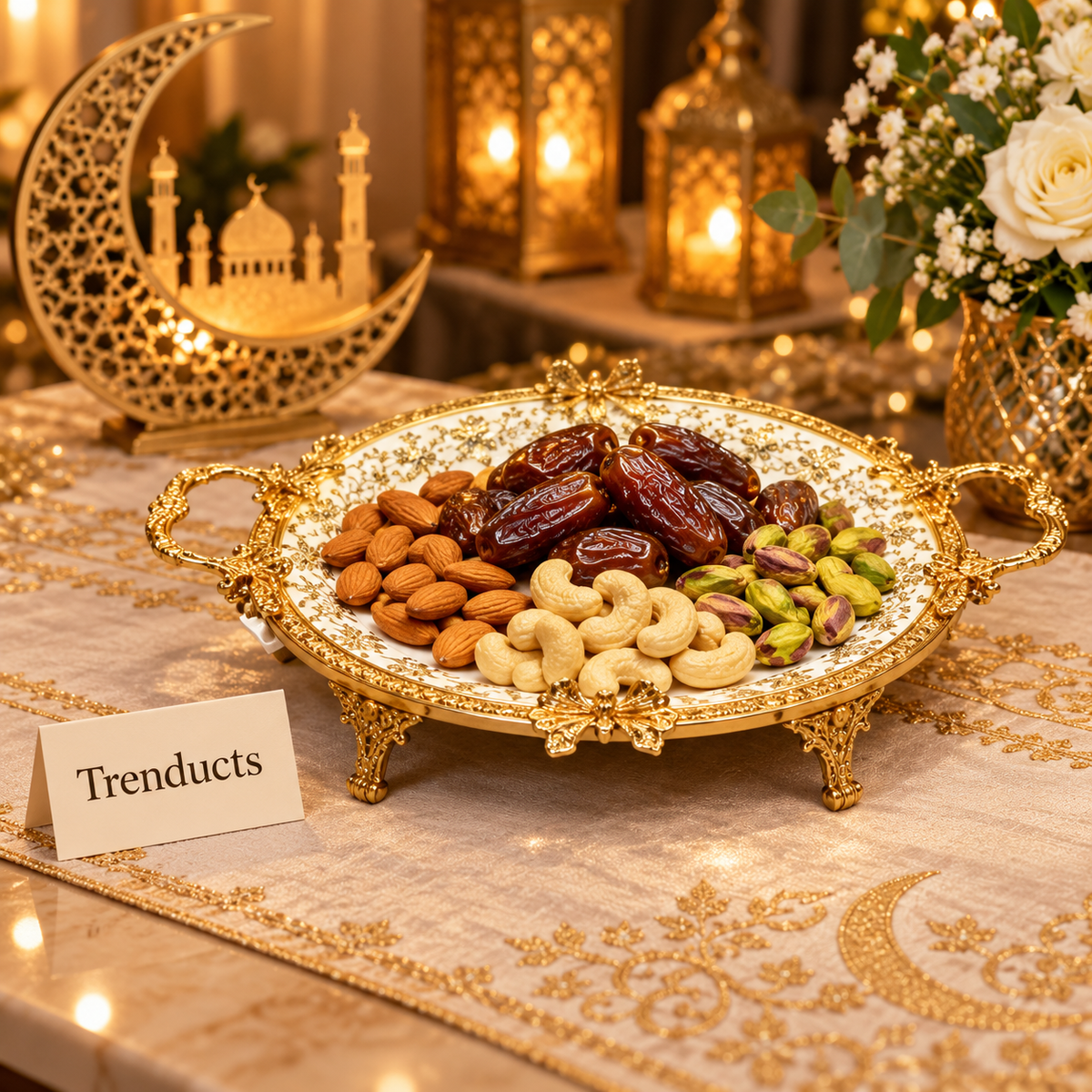 Brilliant Oval Flat Tray - Royal Bloom Gold Border Design