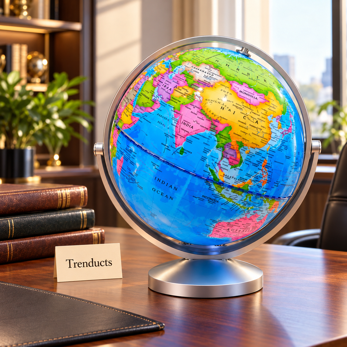 Luxury World Globe - Colourful Map, Silver Ring, 25 cm