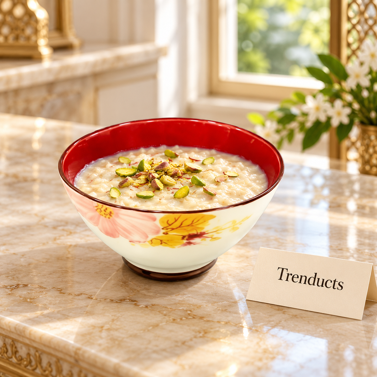 Brilliant Round Bowl - Pink Floral with Red Interior