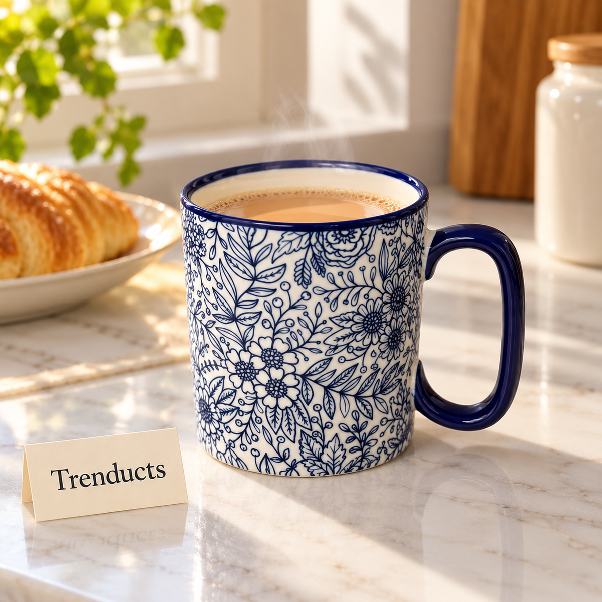 Danny Home Blue Floral Mug 450ml - Navy Leaf Print