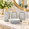Brilliant 4 Piece Bathroom Set - Grey Line-Art Flowers