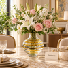 Luxury Gold Stripe Glass Vase - Round Clear Bubble Vase Without Flowers