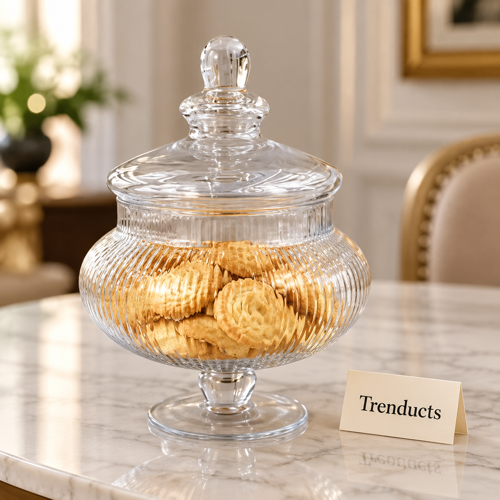 Danny Home Decorative Glass Jar - Ribbed Pedestal Bowl