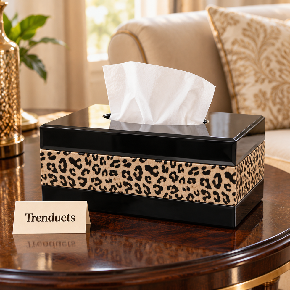 Leopard Print Tissue Box Cover - Black Glass